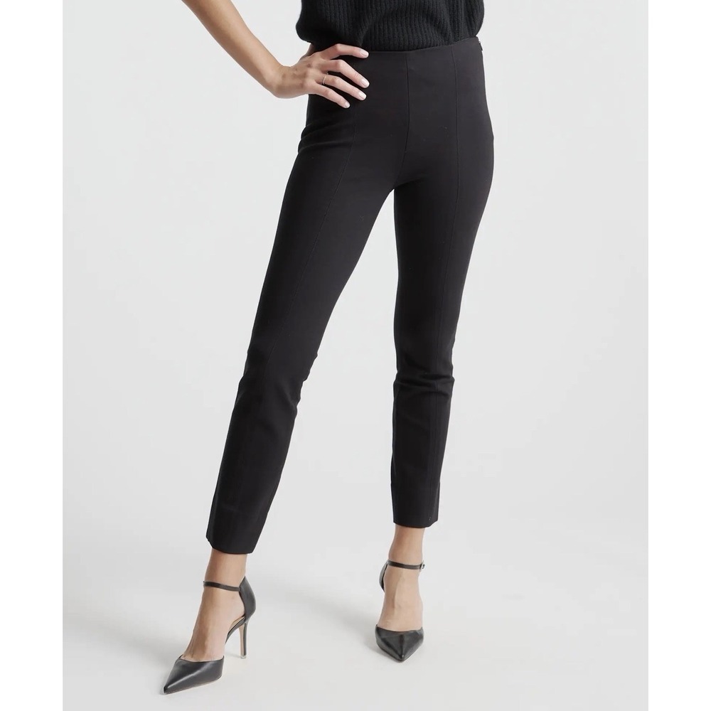 Quince Women's Black Ultra-Stretch Ponte Pants Pintuck Ankle sz L NWT Office